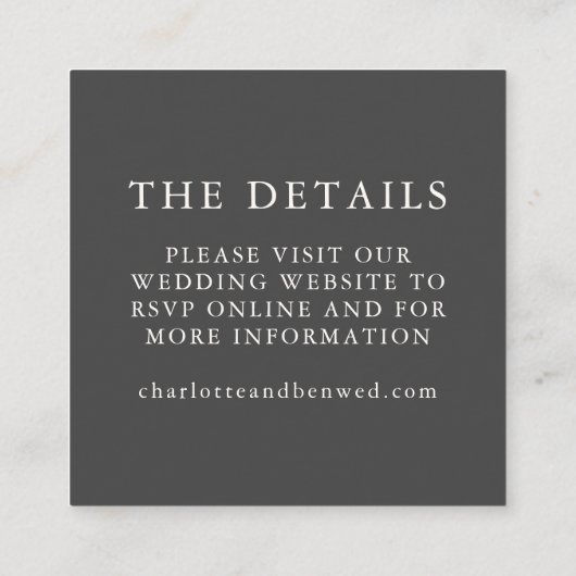 Minimaliserende Black Floral Wreath Wedding Websit Informatiekaartje (Achterkant)