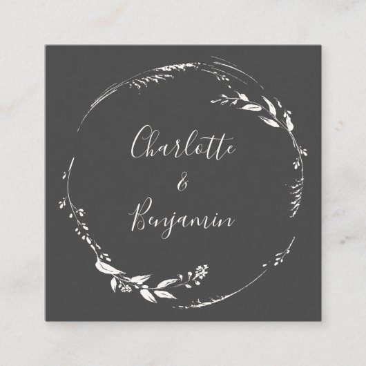 Minimaliserende Black Floral Wreath Wedding Websit Informatiekaartje (Voorkant)