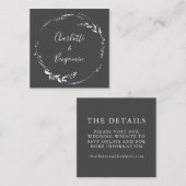 Minimaliserende Black Floral Wreath Wedding Websit Informatiekaartje (Voorkant / Achterkant)