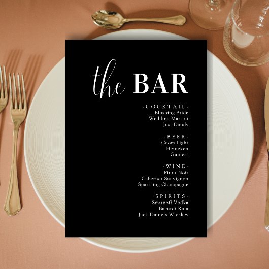 Minimaliserende Black Wedding Drinken Bar-menkkaar Menu