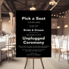 Minimaliserende Black Wedding Unplugged Ceremonie Poster