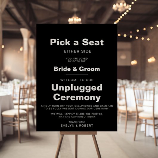 Minimaliserende Black Wedding Unplugged Ceremonie Poster