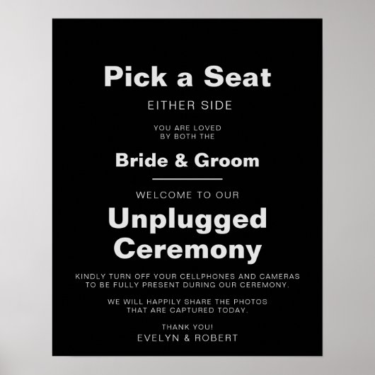 Minimaliserende Black Wedding Unplugged Ceremonie Poster (Voorkant)