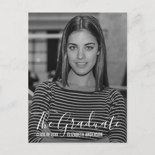 Minimaliserende Black & White Photo Graduparty Uitnodiging Briefkaart (Voorkant)