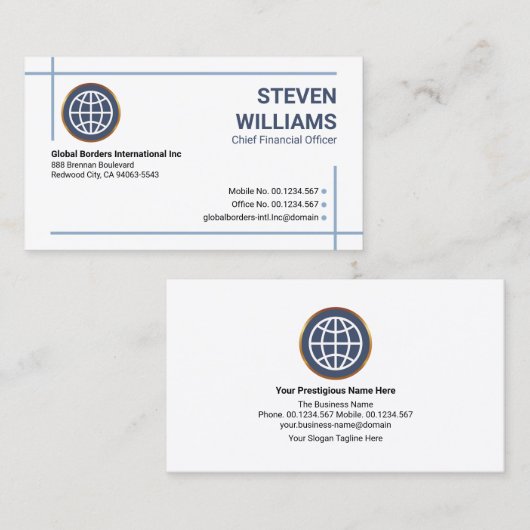 Minimaliserende Blue Photo Lijst Border Founder CE Visitekaartje (Voorkant / Achterkant)