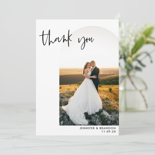 Minimaliserende bruiloft Foto bedankt (Staand voorkant)