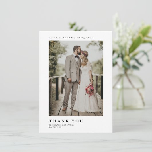 Minimaliserende bruiloft foto Hartelijk dank Bedankkaart (Staand voorkant)