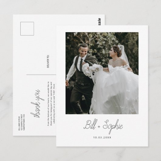 Minimaliserende bruiloft foto Hartelijk dank Briefkaart (Voorkant / Achterkant)