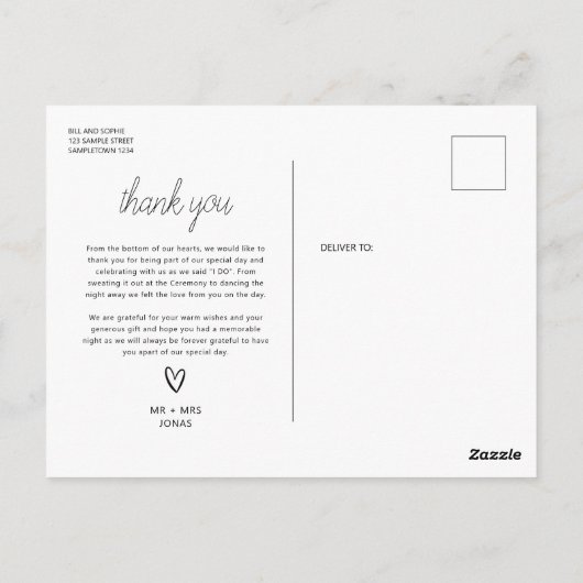 Minimaliserende bruiloft foto Hartelijk dank Briefkaart