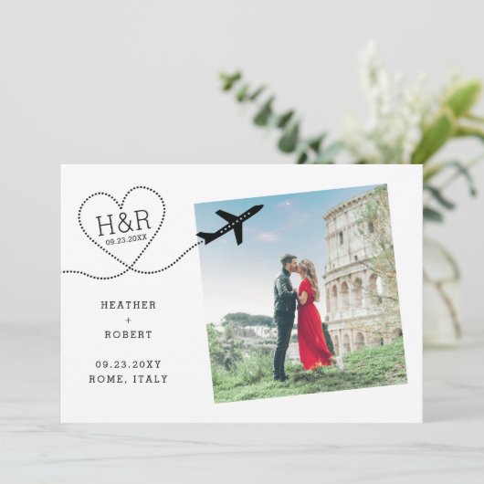 Minimaliserende bruiloft voor bestemming save the date (Staand voorkant)