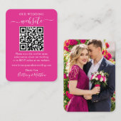 Minimaliserende bruiloft Website Foto QR Hot Pink Informatiekaartje (Voorkant / Achterkant)