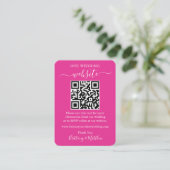 Minimaliserende bruiloft Website Foto QR Hot Pink Informatiekaartje (Staand voorkant)