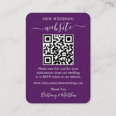 Minimaliserende bruiloft Website Foto QR Paars Informatiekaartje (Voorkant)