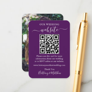 Minimaliserende bruiloft Website Foto QR Paars Informatiekaartje