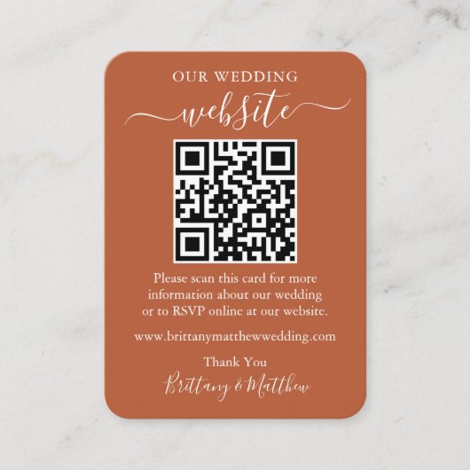 Minimaliserende bruiloft Website Foto QR Terracott Informatiekaartje (Voorkant)