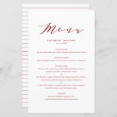 Minimaliserende Dainty Script Red Wedding Menu Car (Voorkant / Achterkant)
