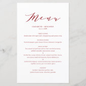 Minimaliserende Dainty Script Red Wedding Menu Car (Voorkant)