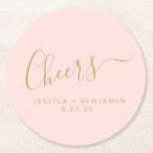Minimaliserende dubbelroze goudbruine bruiloft ronde kartonnen onderzetter (Voorkant)