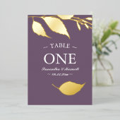 Minimaliserende Elegant Paars Table Number Folie K Folie Uitnodiging (Staand Voorkant)