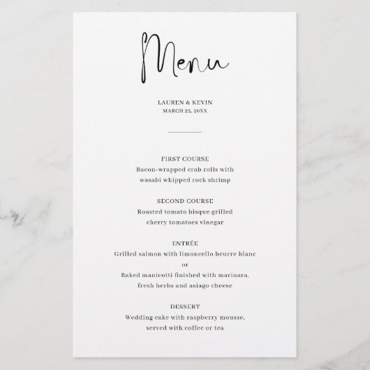 Minimaliserende Elegant Wedding-menukaart (Voorkant)