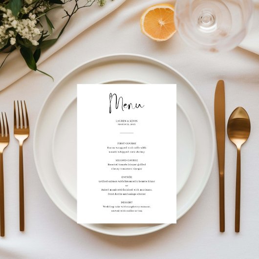 Minimaliserende Elegant Wedding-menukaart