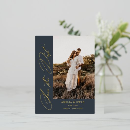 Minimaliserende Folie I van het zijspandoek Modern Folie Uitnodiging Briefkaart (Staand Voorkant)