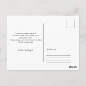 Minimaliserende foto van de partijuitnodiging van  briefkaart (Achterkant)
