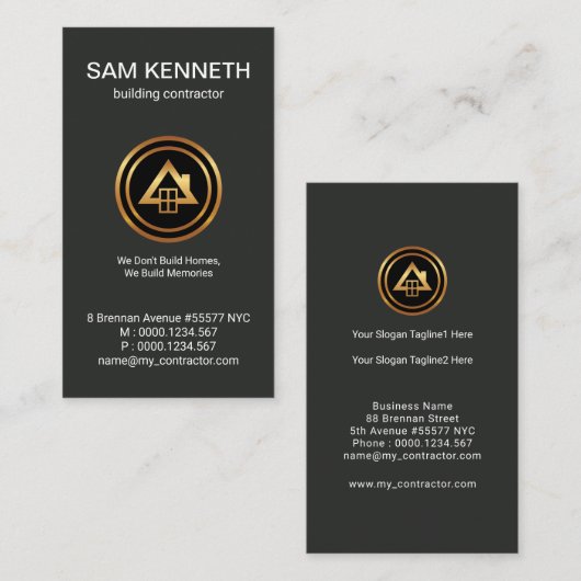 Minimaliserende Gold Builder-Logo Visitekaartje (Voorkant / Achterkant)