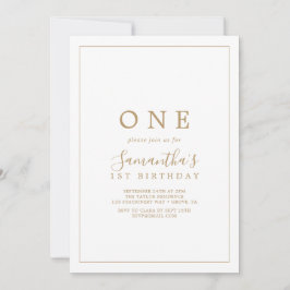 Minimaliserende Gold First Birthday Party Kaart