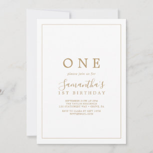Minimaliserende Gold First Birthday Party Kaart