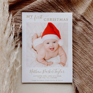 Minimaliserende Gold First Kerstfeest Baby Birth F Feestdagenkaart