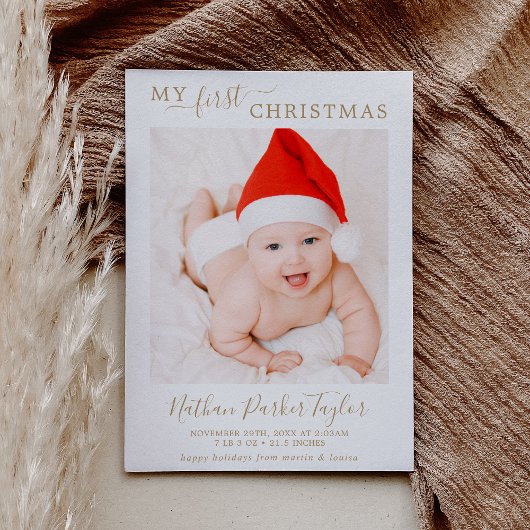 Minimaliserende Gold First Kerstfeest Baby Birth F Feestdagenkaart