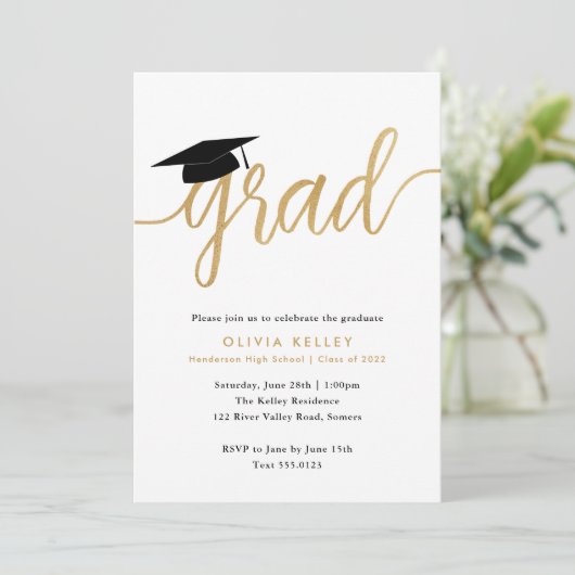 Minimaliserende Gold Script Gradup-lampfoto Kaart (Staand voorkant)