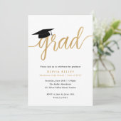 Minimaliserende Gold Script Graduy Cap Party Kaart (Staand voorkant)