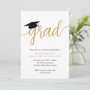 Minimaliserende Gold Script Graduy Cap Party Kaart