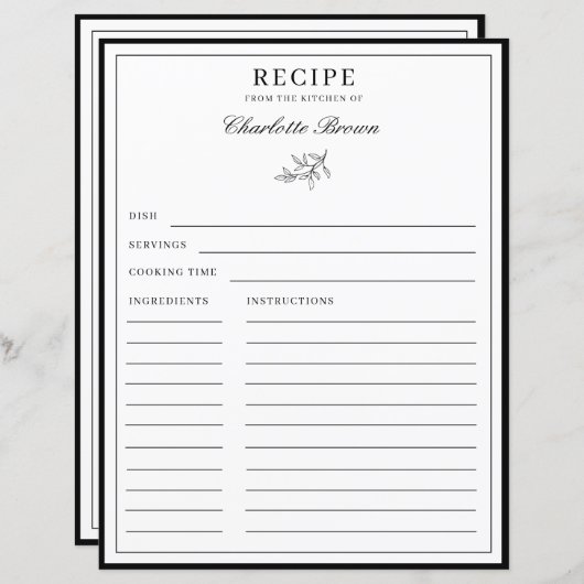 Minimaliserende grensafdruk Naam Recipcard (Voorkant / Achterkant)