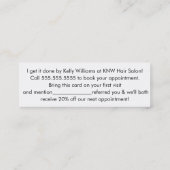 Minimaliserende haar Stylist Hair Salon verwijzing Mini Visitekaartje (Achterkant)