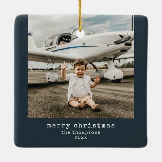 Minimaliserende kerstfoto keramisch ornament (Achterkant)