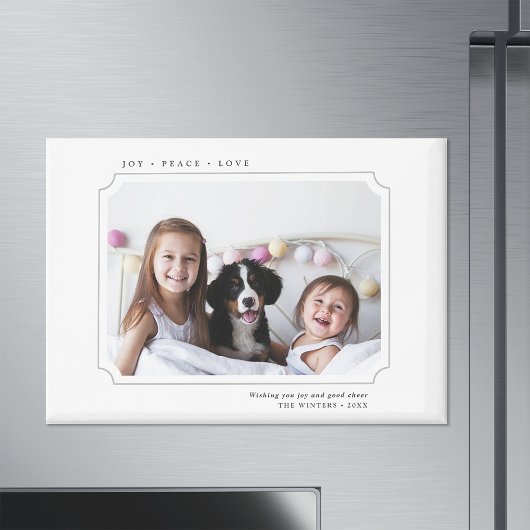 Minimaliserende kerstfoto van Joy Peace Love Magneet