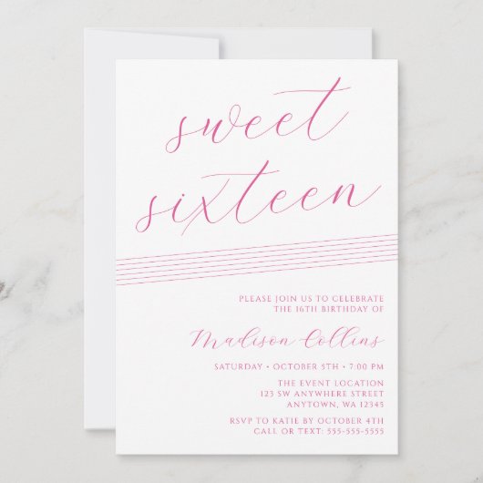 Minimaliserende lijnen Roze White Sweet 16 Kaart (Voorkant)