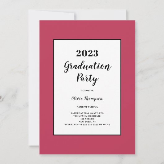 Minimaliserende magenta Graduation Party Kaart (Voorkant)