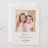 Minimaliserende moderne Green Script Photo Holiday Feestdagenkaart (Voorkant)