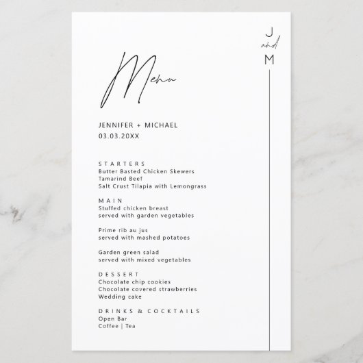Minimaliserende Moderne Kaart van het Menu van Ini (Voorkant)