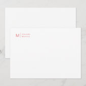 Minimaliserende Monogram Roos Rode Correspondentie Notitiekaartje (Voorkant / Achterkant)