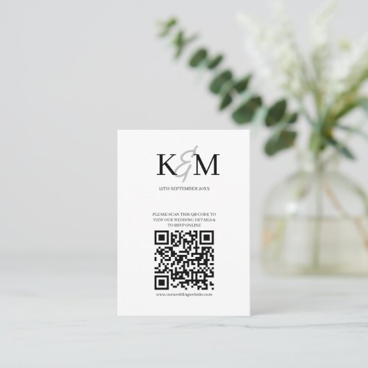 Minimaliserende QR-code RSVP Online Enclosure Visitekaartje (Staand voorkant)