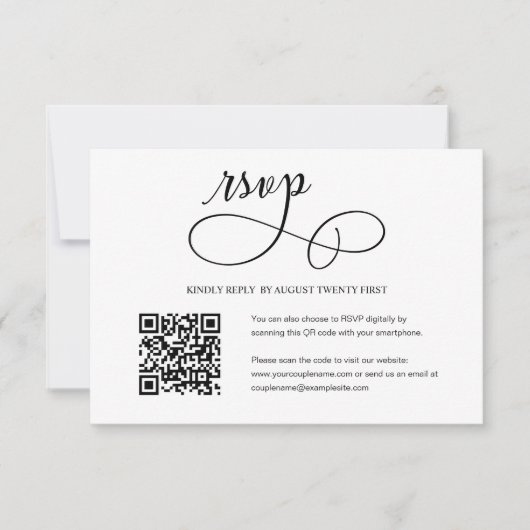 Minimaliserende QR-code voor bruiloft met script R RSVP Kaartje (Voorkant)