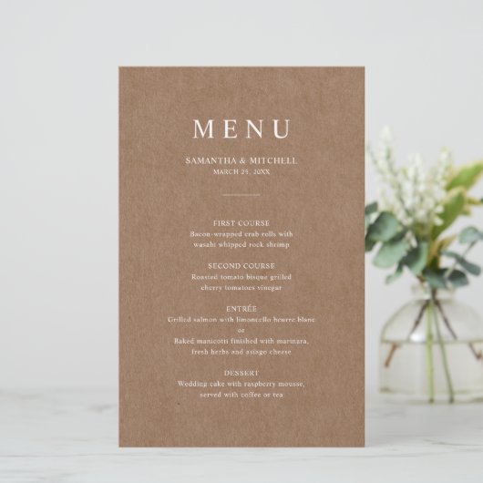 Minimaliserende Rustic Wedding-menukaart (Staand voorkant)