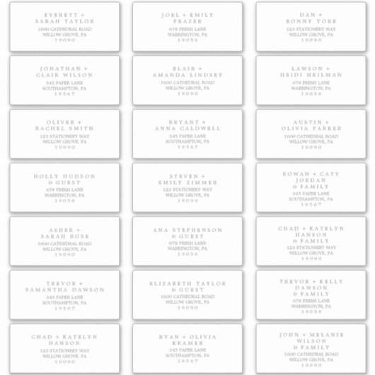 Minimaliserende Silver Typography Guest Adresetike Sticker (Voorkant)