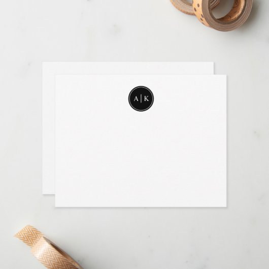 Minimaliserende Simple Black Circle Monogram Note Notitiekaartje (Voorkant / Achterkant in situ)