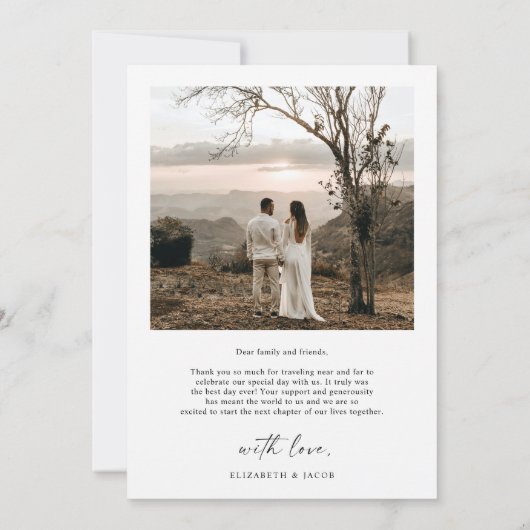 Minimaliserende Simple Script Weduwfoto Bedankkaart (Achterkant)